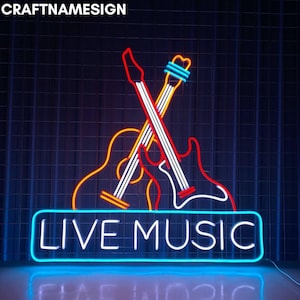 Guitar Neon Light For Live Music Performance Decor, Custom Neon Sign, Guitar Shop Wall Decor, Acoustic Music Club Studio Wall Led Sign