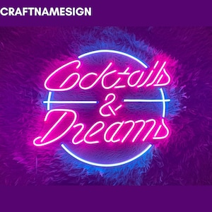 Insegna al neon Cocktails And Dreams, Insegna al neon per cocktail, Insegna al neon personalizzata, Decorazione da parete per cocktail bar, Luce artistica da parete per bar pub, Regali per gli amanti dei cocktail