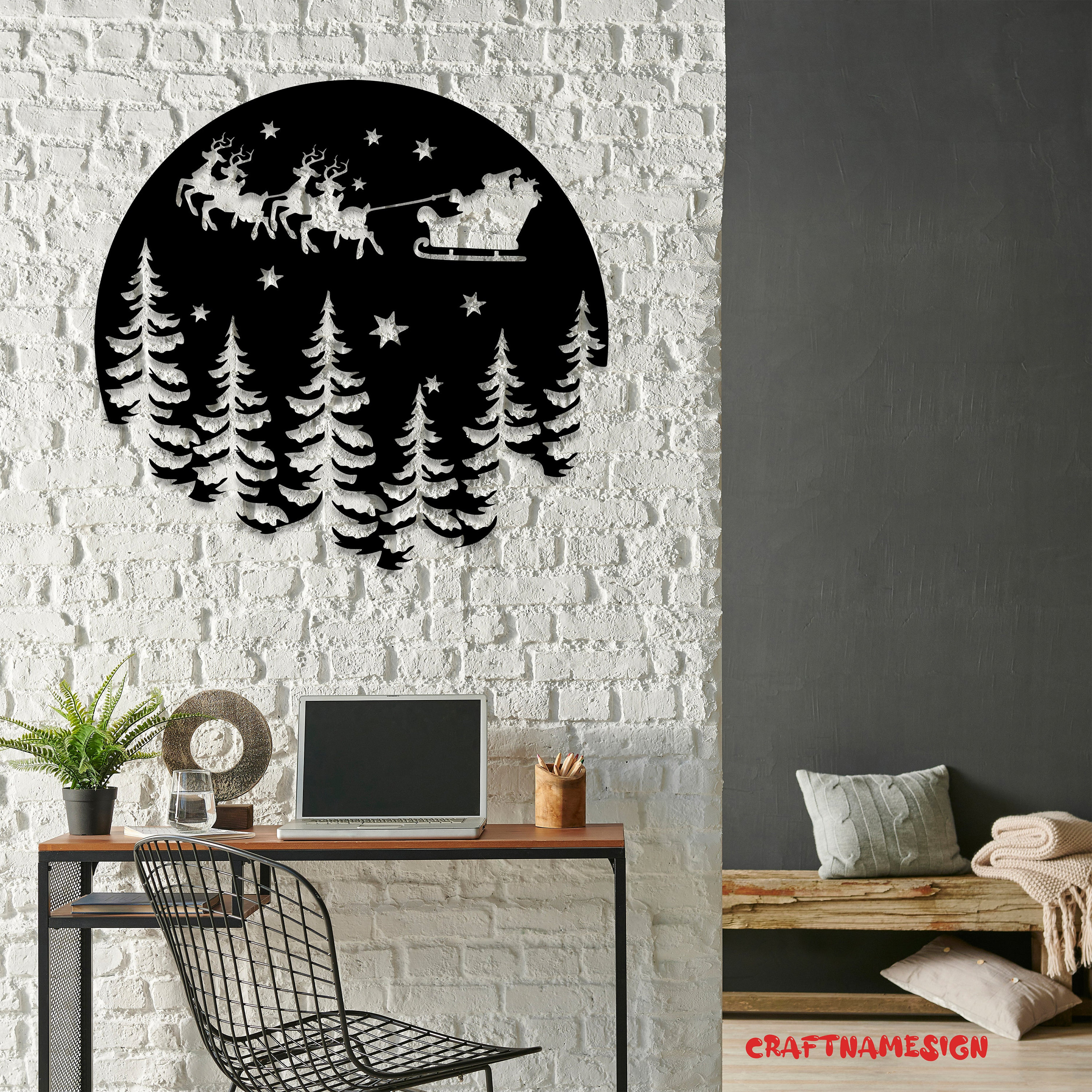 Santa Claus Metal Wall Art LED Light Santa's Sleigh Sign | Home Decor ...