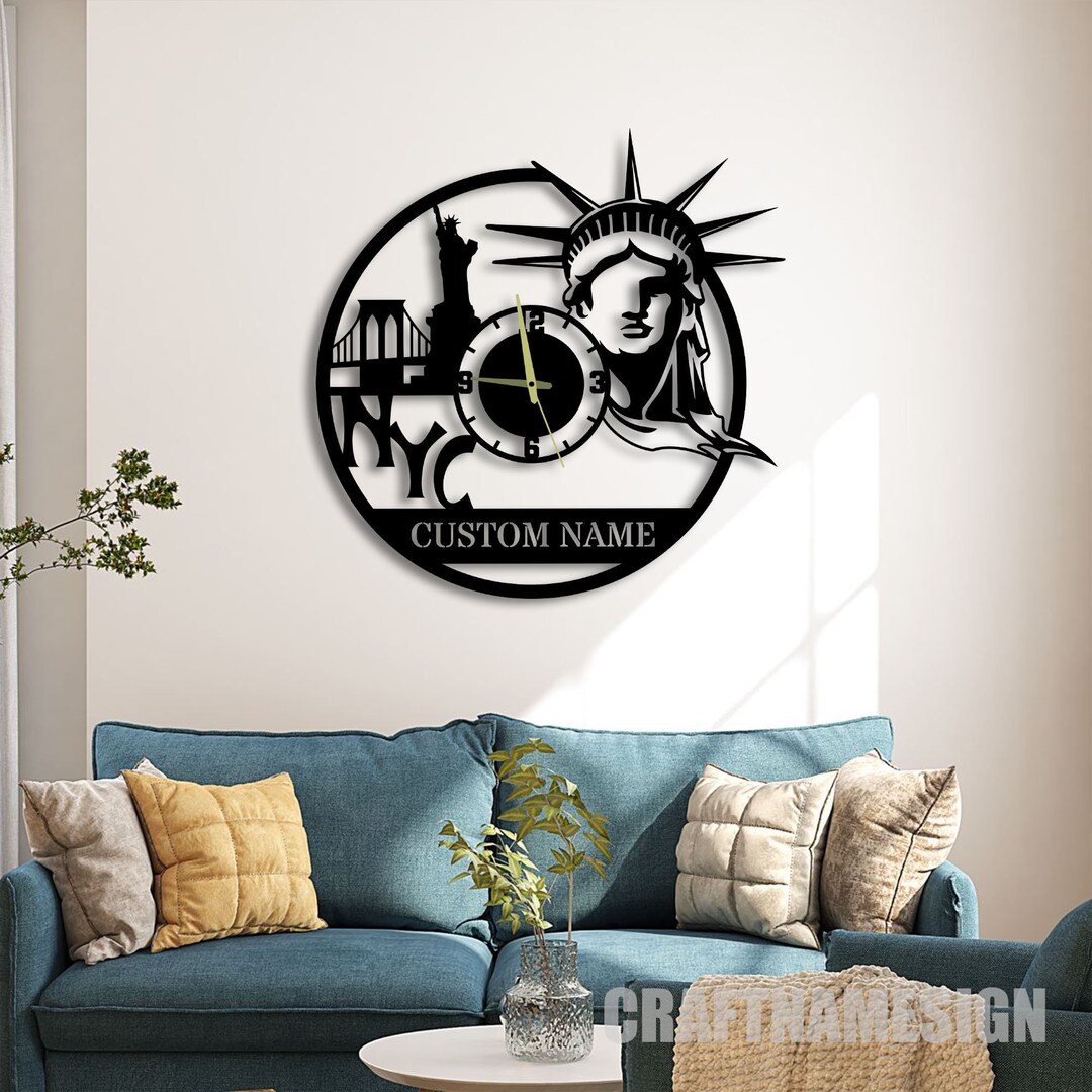 View of Custom New York Vinyl Wall Clock, Personalized New York City Lover Name ...