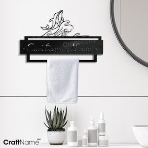 Portasciugamani in metallo a forma di delfino personalizzato, portasciugamani in metallo con supporto, decorazione da bagno in metallo a forma di delfino personalizzata, appendiabiti da bagno, portasciugamani da parete
