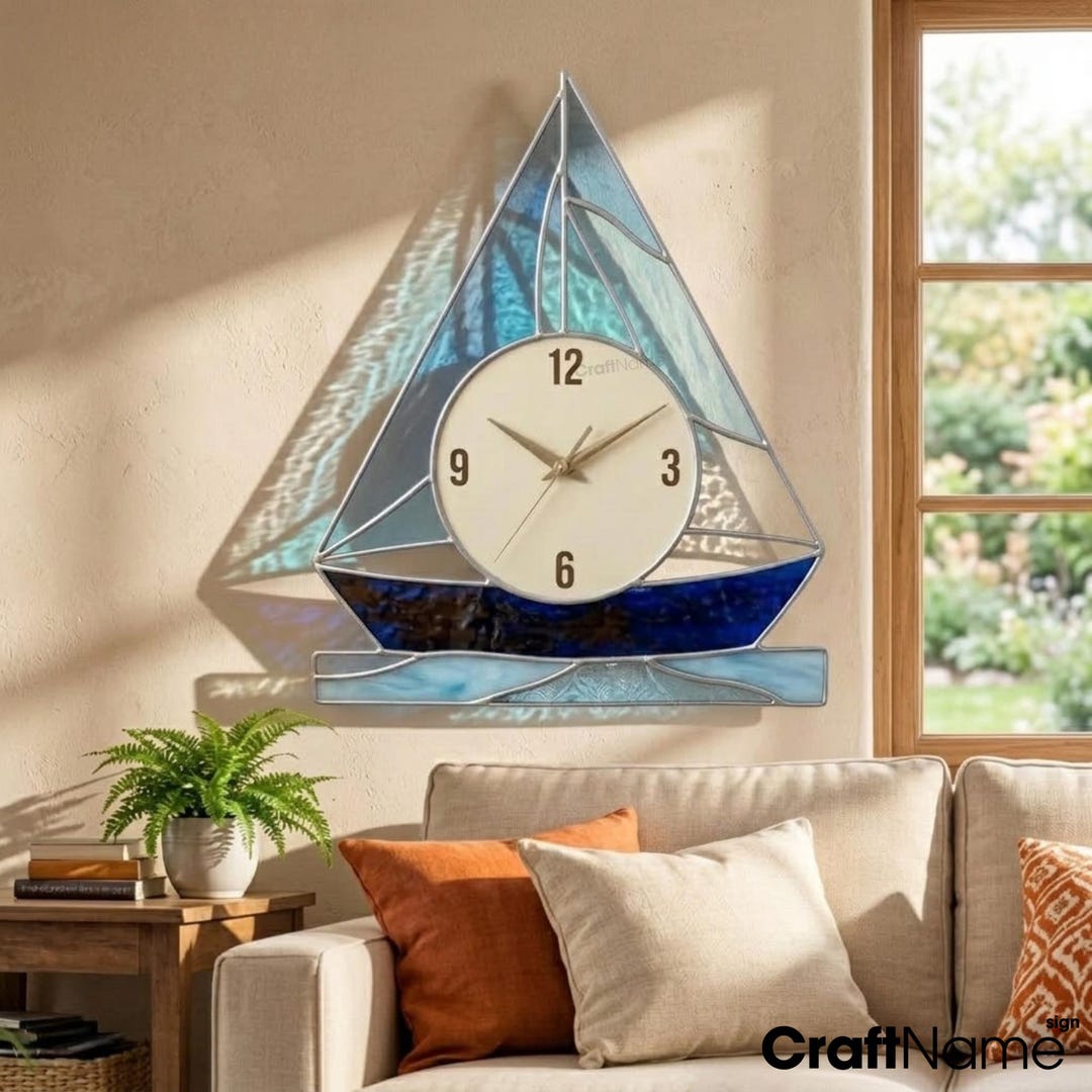 Sailboat Rocking Clock Sailboat Stained Glass Wall Clock, Handmade Nautical Decor Gift - Etsy
