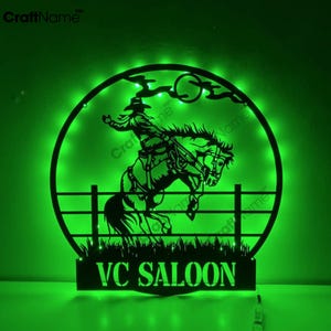 Custom Cowboy Riding Horse Metal Led Light, Western Cowboy Led Wall Art, Personalized Cowboy Name Metal Sign, Christmas Gift For Dad