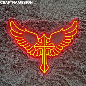 Cross Wings Neon Sign, Cross Wings Led Sign, Custom Neon Sign, Jesus Christian Home Wall Decor, God Faith Neon Wall Decor, Religious Gifts