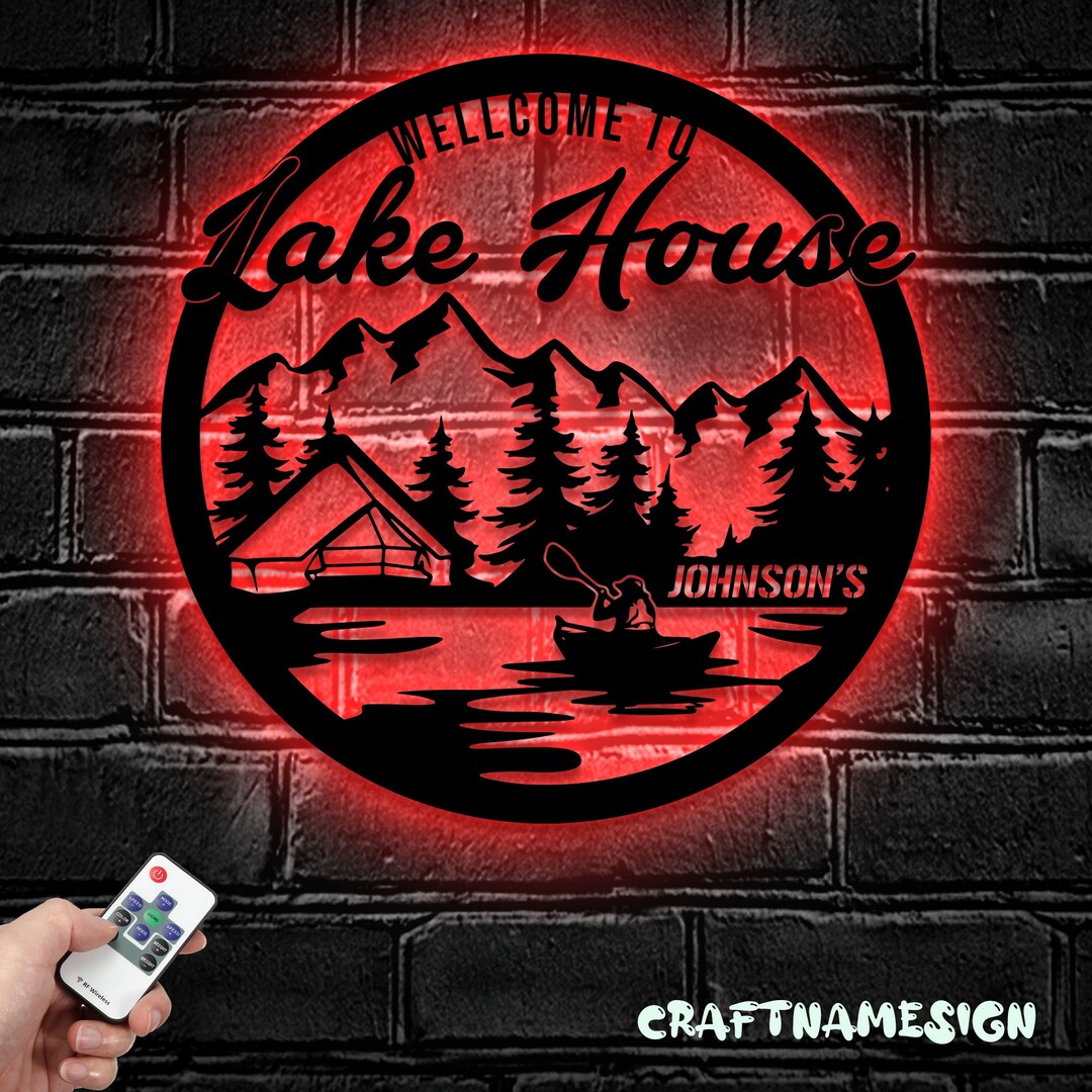 Custom Lake House Metal Wall Art LED Light Personalized Lake