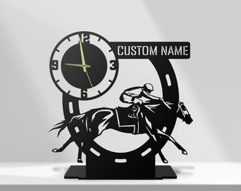 Reloj silencioso de metal de carreras de caballos personalizado para escritorio, reloj de mesa negro personalizado, decoración de oficina, regalos corporativos, reloj de mesa de carreras de caballos