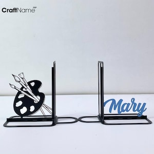 Personalized Painting Artist Metal Black Bookend Sign, Custom Artist Name Book End, Book Stand Black Metal Art, Book Nook Office Decor