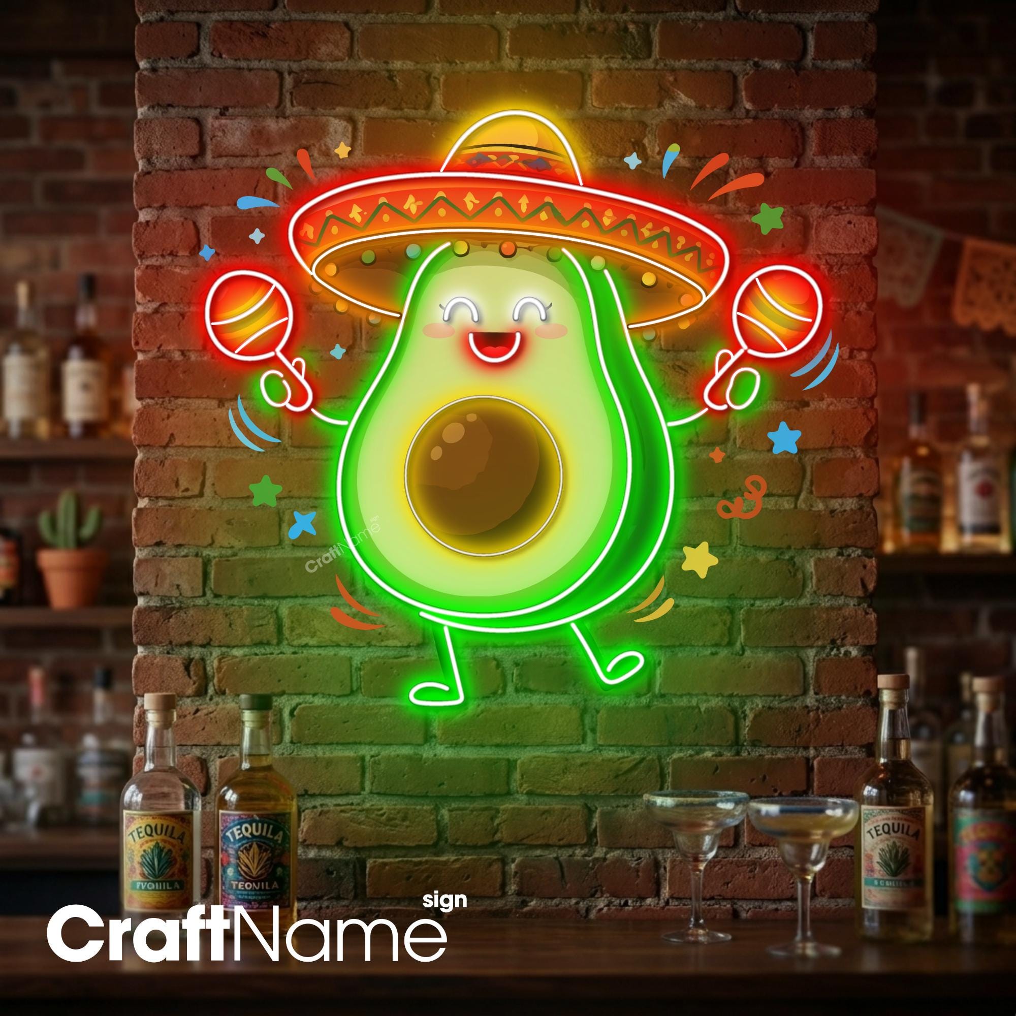 Mexican Avocado Neon Sign, Cute LED Wall Light for Restaurant or Taco ...