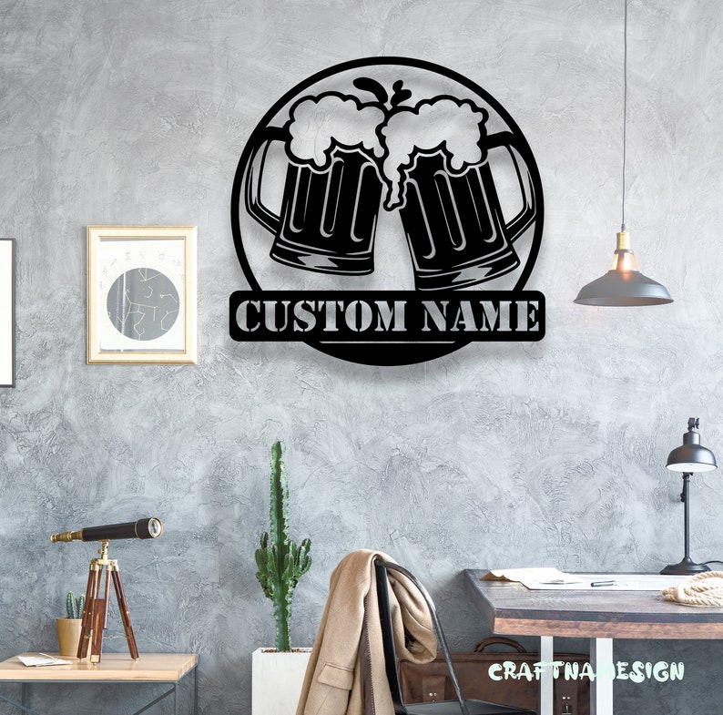 Custom Beer Bar Metal Wall Art LED Light - Personalized Beer Mug Cheers ...