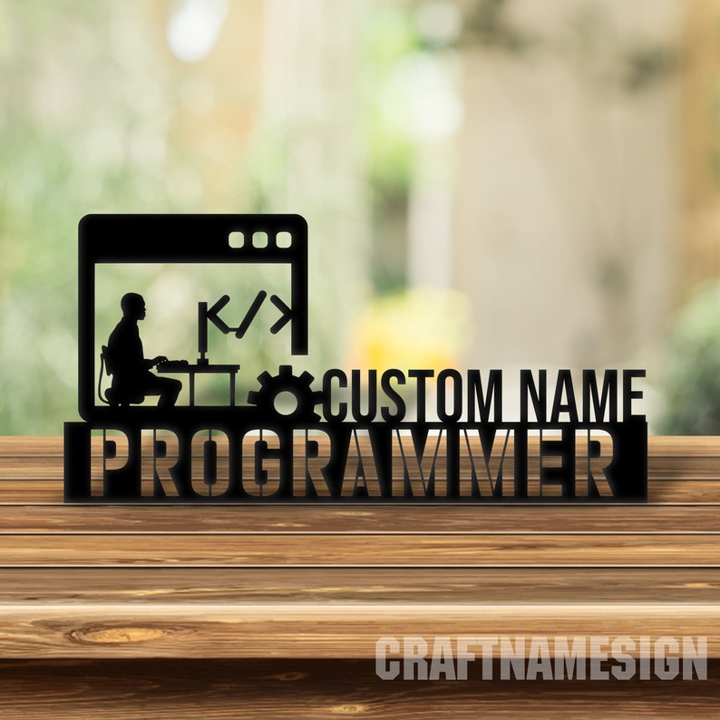 Computer Monitor Nameplate Sign Custom Wooden Programmer Desk Name Plate, Programmer Metal Nameplate ...