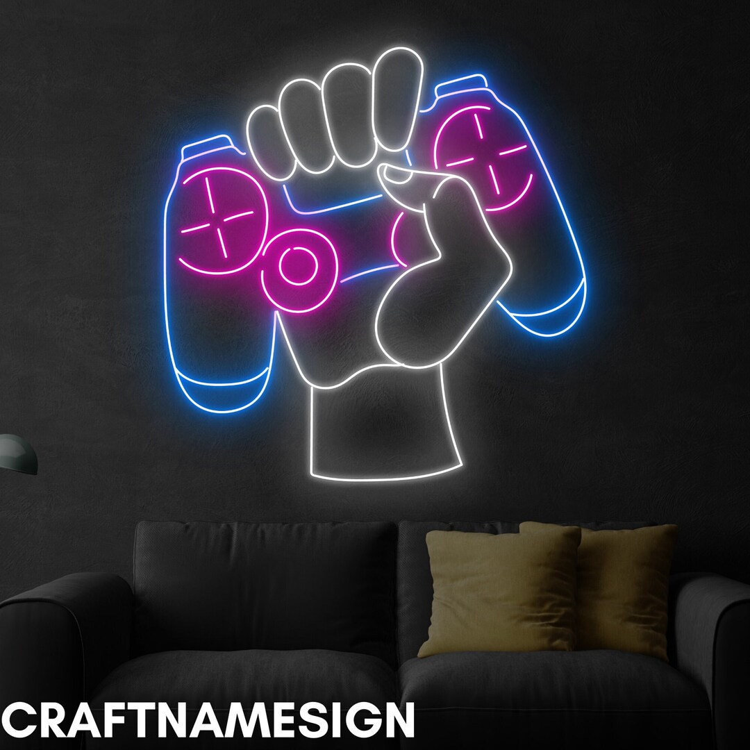 Hand Holds Game Controller Neon Sign, Game Controller Led Sign, Custom