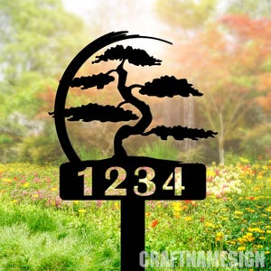 Custom Bonsai Tree Address Metal Garden Stake, Bonsai Tree Home Address, Metal Number Sign, Metal Garden Gift, Outdoor House Number Address