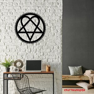 Heartagram Symbol Metal Wall Art LED Light - Heart Pentagram Shaped Sign Decoration - Ideal for Home Decor & Gift