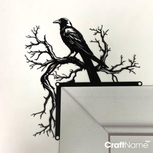 Black Crow On Branch Metal Door Corner Decor, Black Raven Door Topper, Crow Door Hanging, Raven Bedroom Door Decoration, Bird Lover Gift