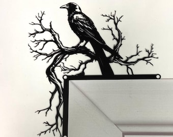Black Crow On Branch Metal Door Corner Decor, Black Raven Door Topper, Crow Door Hanging, Raven Bedroom Door Decoration, Bird Lover Gift