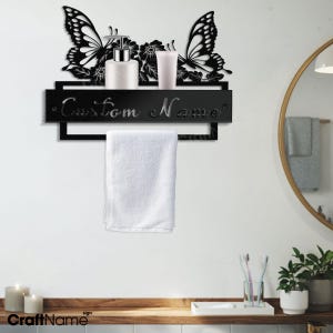 Personalized Butterfly Metal Towel Paper Holder for Bathroom Toilet Decor, Flower Butterfly Towel Holders, Towel Rack with Butterfly Sign