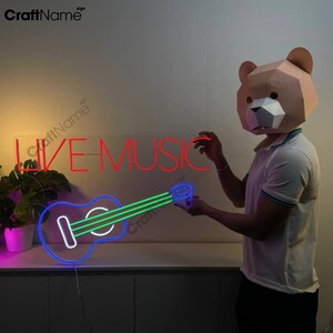 Live Music Neon Wall Art, Guitar Music Club Led Wall Decor, Guitar Neon Sign, Live Music Home Bar Led Sign, Custom Neon Sign, Guitarist Gift