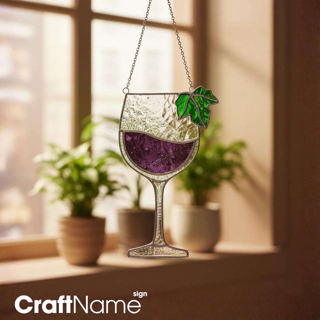 Grape Wine Stained Glass Hanging Ornament, Handcrafted Suncatcher for ...