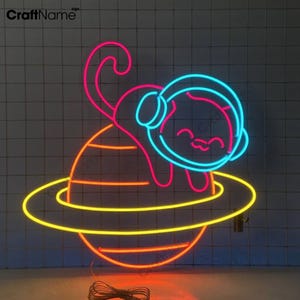 Cat Music Planet Neon Sign, Cat Led Sign, Custom Neon Sign, Cat Shop Led Light, Cat Lover Gift, Bedroom Decor, Gift For Kid, Pet Shop Sign