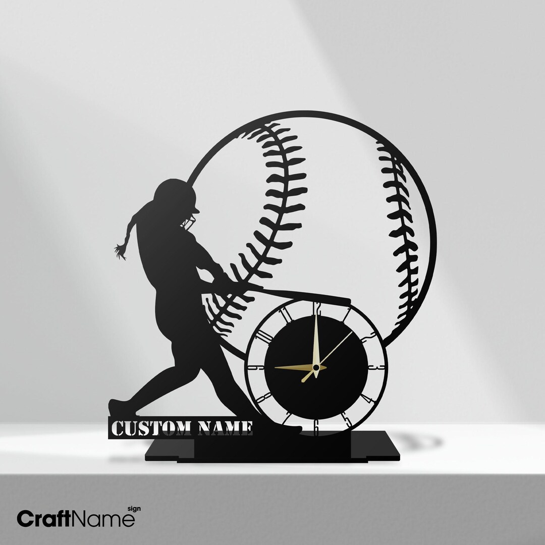 Custom Softball Desk Clock, Personalized Softball Player Name Metal ...