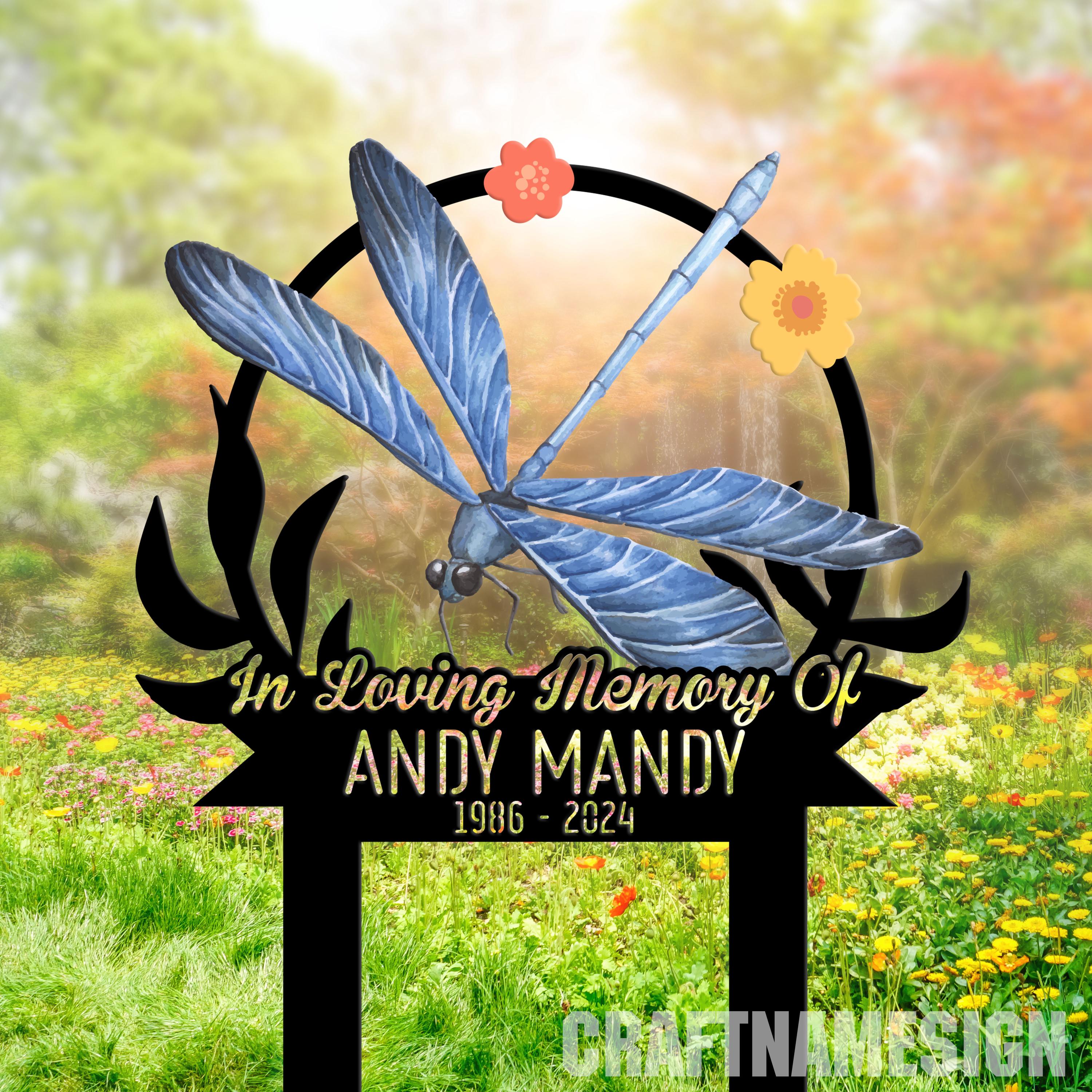 Custom Dragonfly Memorial Stake, Personalized Mom Loss Dragonfly Garden Memorial Plaque, Memorial Plaque, Cemetery Stake, Remembrance Gift