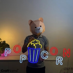 Popcorn Neon Light, Popcorn Shop Led Light Sign, Popcorn Neon Sign for Cinema Movie Theater Wall Art Decor, Popcorn Home Bar Decor