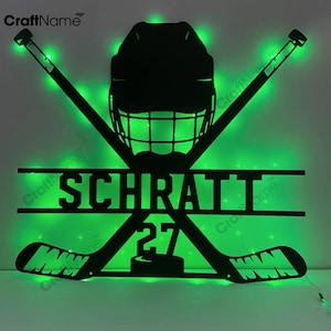 Custom Ice Hockey Tools Metal Wall Art LED Light, Personalized Hockey Player Metal Sign, Ideal for Home Decor & Gift, Hockey Lover Gift
