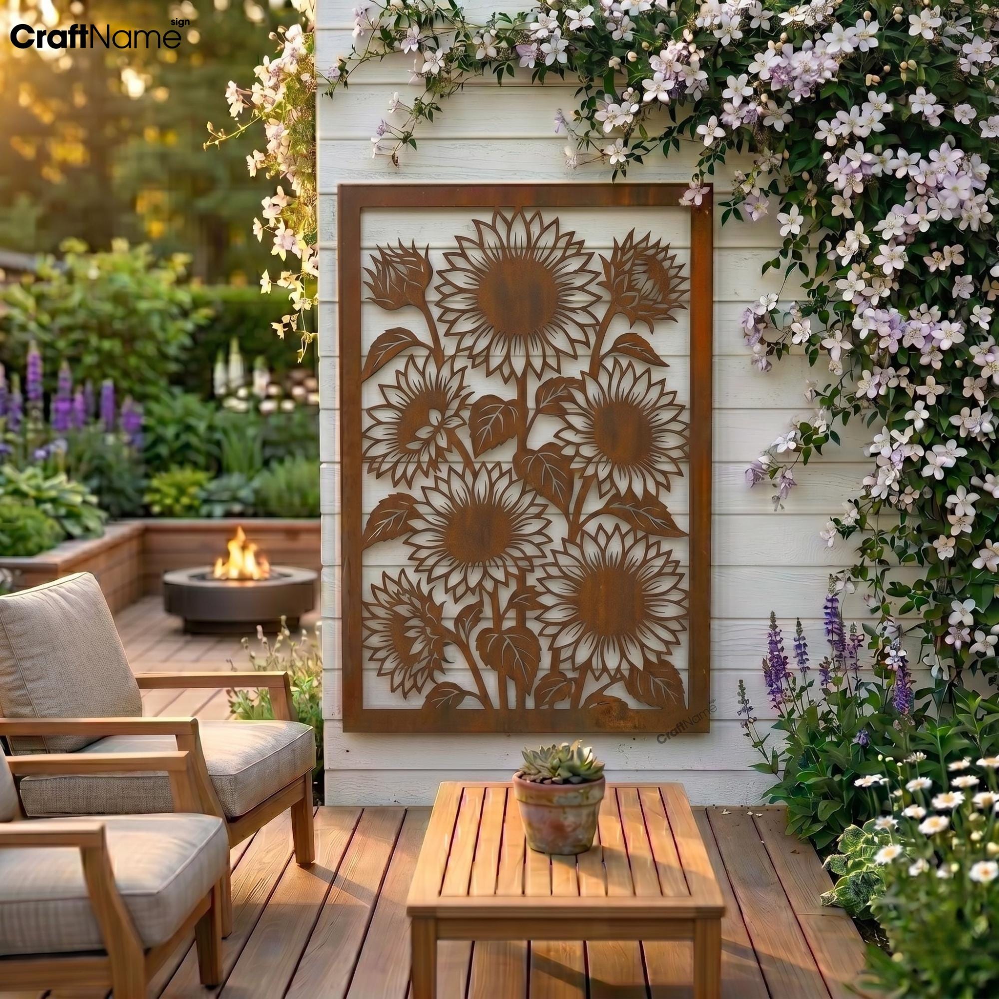 Sunflower Metal Wall Art, Outdoor Rustic Steel Garden Decor for Patio