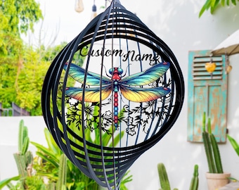 Personalized Dragonfly Garden Wind Spinner, Metal Spinner Art, Yard Art, Kinetic Sculpture, Garden Ornaments, Outdoor Home Decor