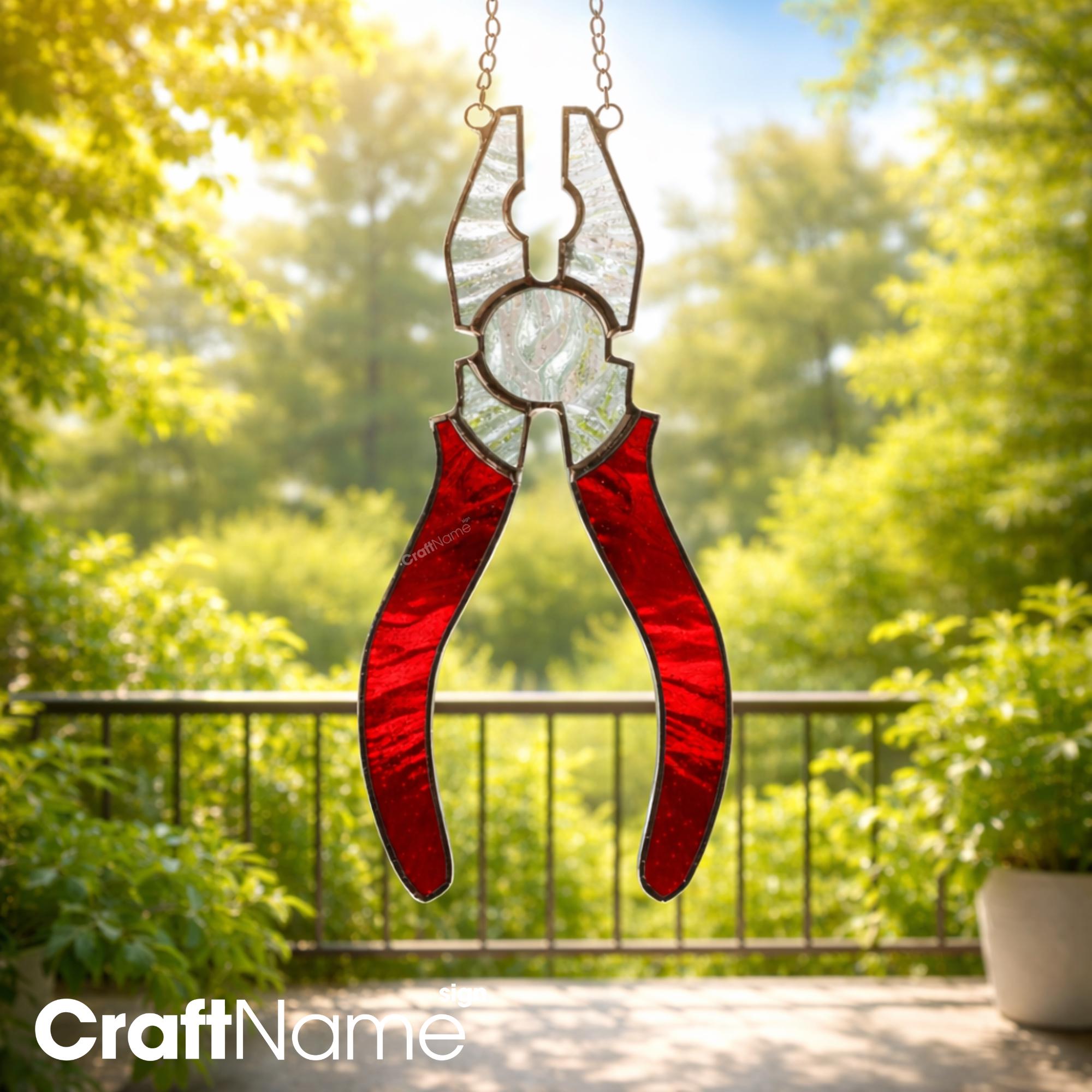 Pilers Window Red Pliers Stained Glass Suncatcher, Handmade Window Hanging Decor for ...