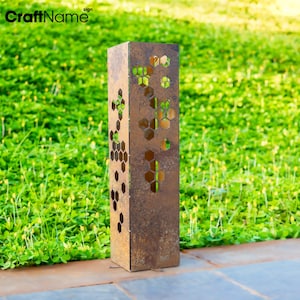 Rustic Rusty Beehive Metal Garden Column Landscape Design Yard Decor, Outdoor Garden Sculpture Art, Custom Garden Furniture, Well Cover