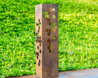 Rustic Rusty Beehive Metal Garden Column Landscape Design Yard Decor, Outdoor Garden Sculpture Art, Custom Garden Furniture, Well Cover