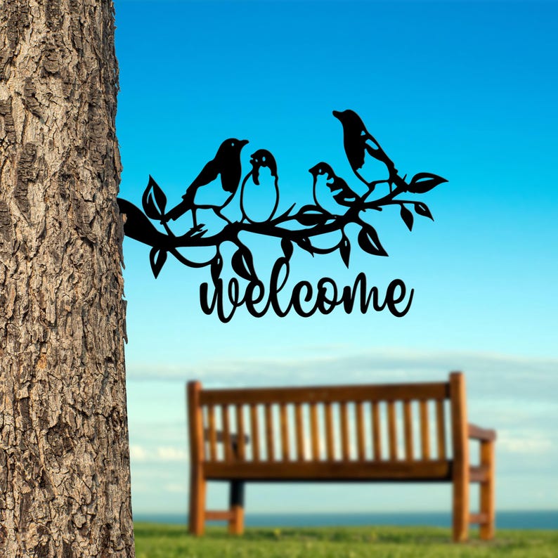 Custom Bird Family Outdoor Metal Tree Stake, Bird Garden Sculpture