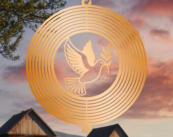 Dove Wind Spinner Copper Yard Art for Garden Decor, Hanging Metal Windspinner Outdoor, Gift for Mom, Grandma or Wife