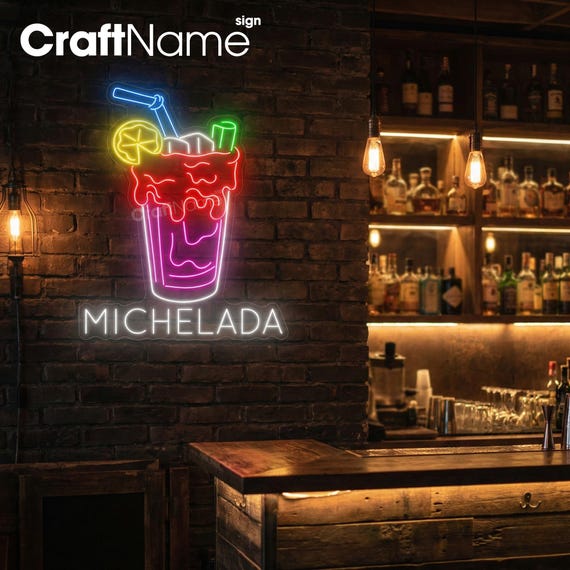 Michelada Neon Sign, Cocktail LED Wall Art for Cantina Home Bar