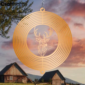 Deer Wind Spinner Copper Yard Art, Hanging Garden Wind Spinners Outdoor Decor, Rustic Metal Spinner Gift for Dad or Deer Hunter