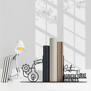 Custom Agricultural Sciences Metal Bookends, Personalized Name Book End, Book Stand Black Metal Art, Book Nook Office Decor for Book Lover