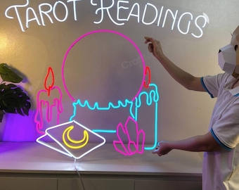 Tarot Readings Neon Light Sign, Tarot Card Reading Led Signs, Psychic Reading Shop Wall Decor, Neon Sign for Tarot Psychic Shop Open Decor