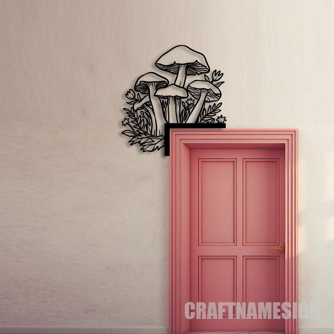 Mushroom Door Corner Metal Wall Art, Mushroom Door Topper, Mushroom ...