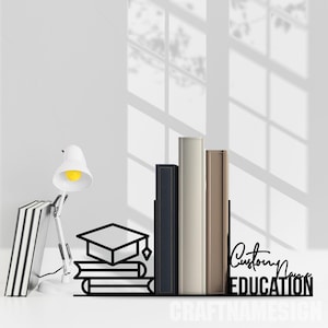 Personalized Bookend Education Table Decor, Custom School Teacher Name Book End, Book Stand Black Metal Art, Book Nook Office Decor