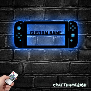 Custom Video Game Room LED Wall Sign - Personalized Gamer Name, Wood Art, 7 Color Changing, Nintendo Switch Shape