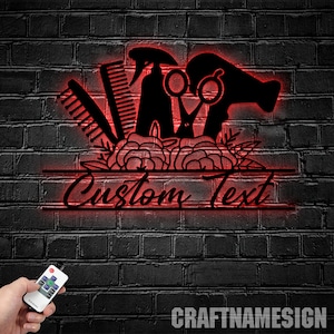 Benutzerdefinierte Friseur Metall Wand Kunst LED Licht Personalisierte Friseur Name Zeichen Home Decor Friseur Dekoration Barbershop Geschenk Geburtstag
