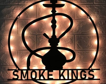 Custom Shisha Hookah Metal Wall Art LED Light |Personalized Shisha Shop Name Sign | Home Decor Hookah Shop Decoration