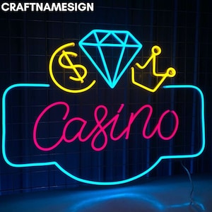 Casino Diamond Neon Sign, Casino Led Sign, Custom Neon Sign, Casino Bar Lounge Decor, Gambling Room Light, Jackpot Casino Room Wall Art