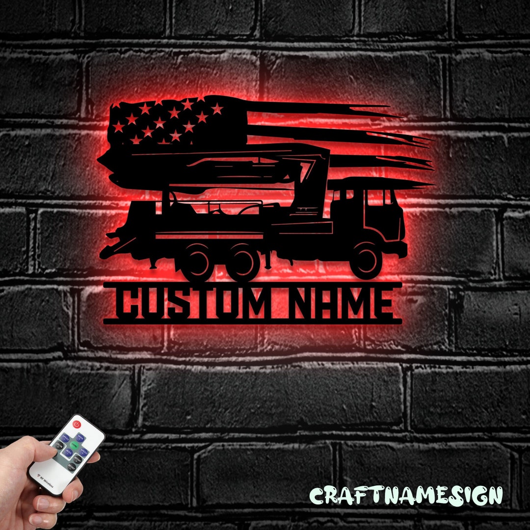 Custom US Concrete Pump Truck Driver Metal Wall Art LED Light
