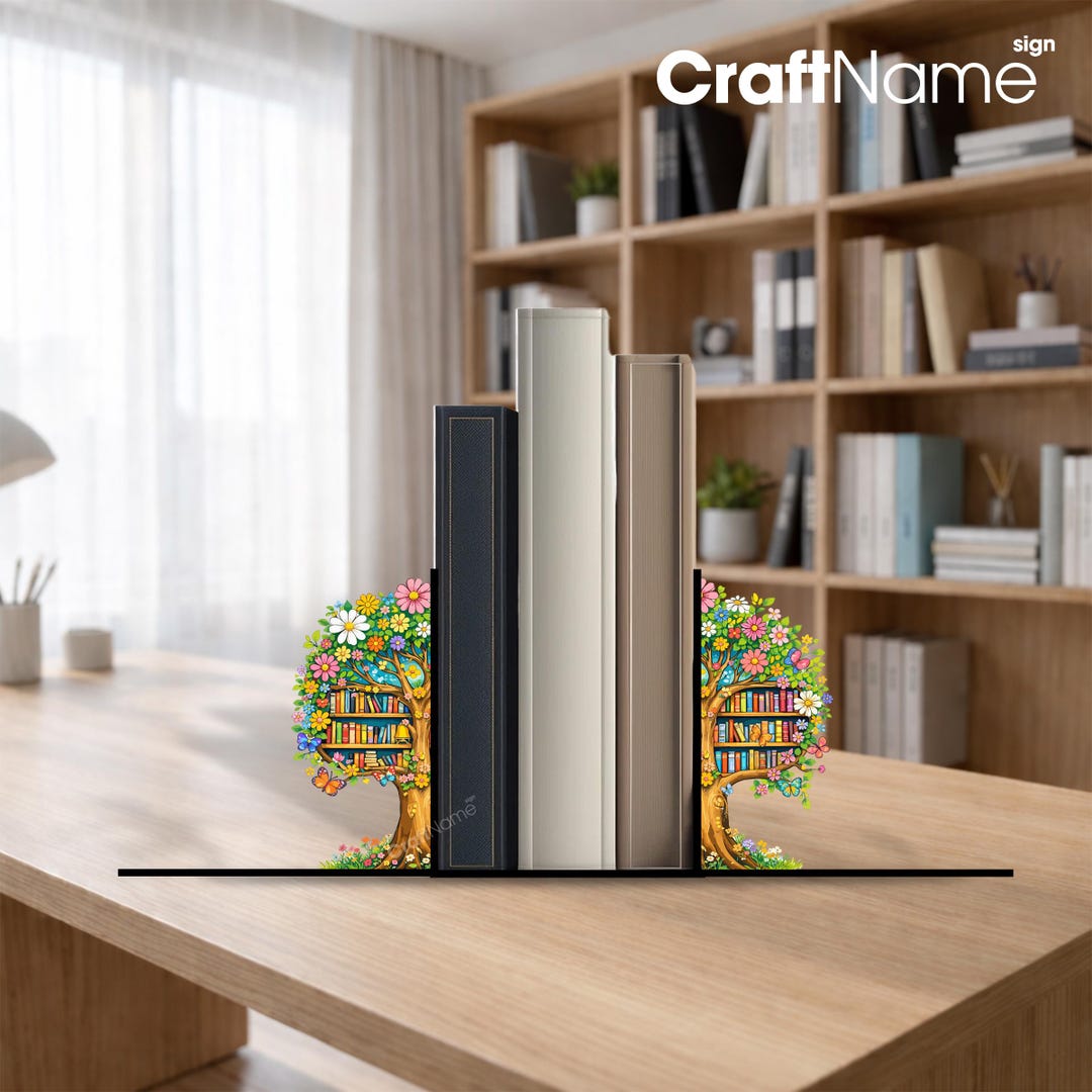 Tree Ruler Bookmrk Floral Book Tree Metal Bookend, Nature Book Holder for Reading Nook or ...