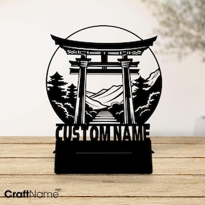 Custom Japanese Torii Gate Metal Cell Phone Desk Holder, Torii Gate Lover Name for Phone and Tablet Stand, Unique Office Table Decor