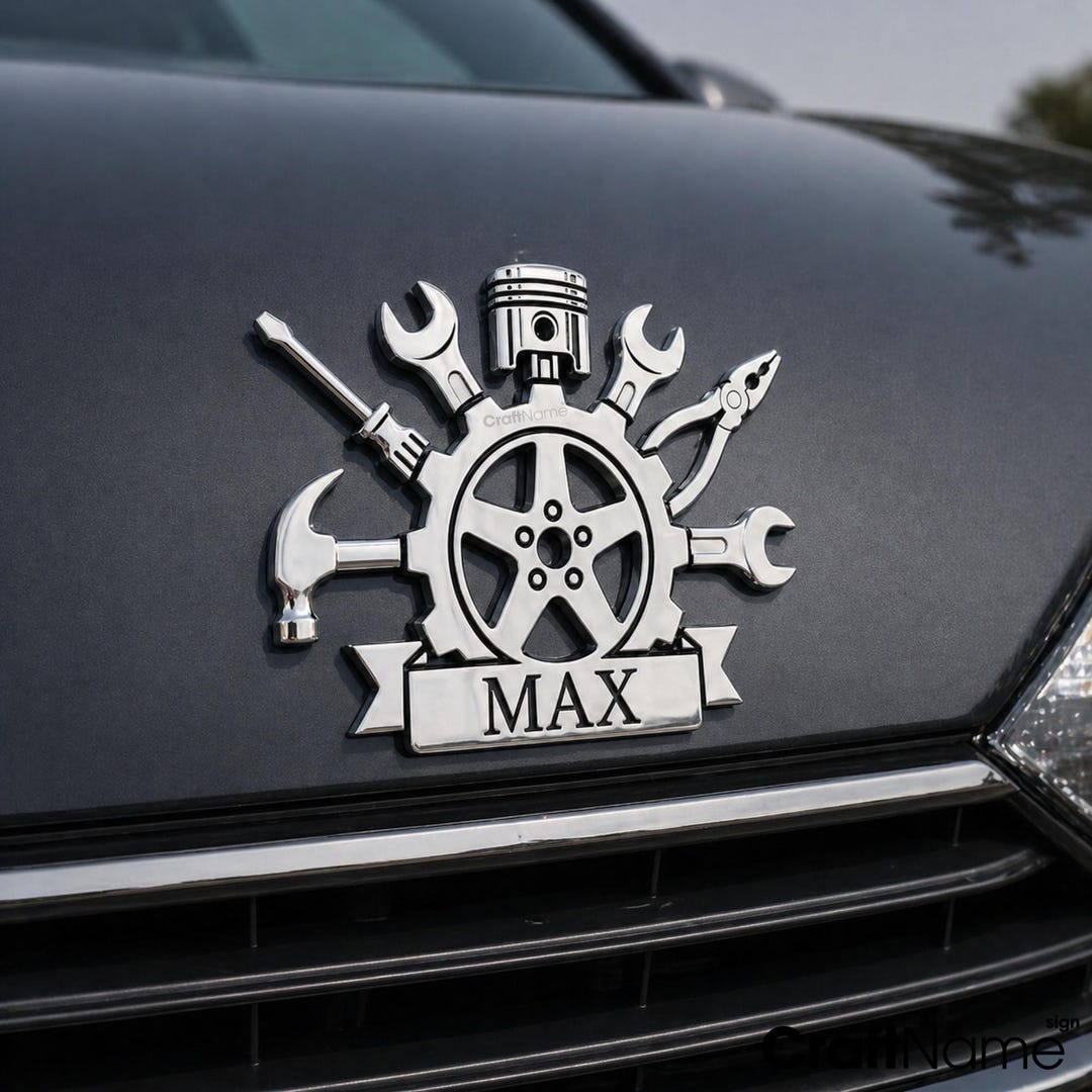 Custom Mechanic Tools Car Emblem, Personalized Garage Badge for Auto ...