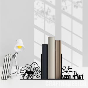 Custom Accounting Metal Bookend, Personalized Accountant Name Book End, Book Stand Black Metal Art, Book Nook Office Decor for Book Lover