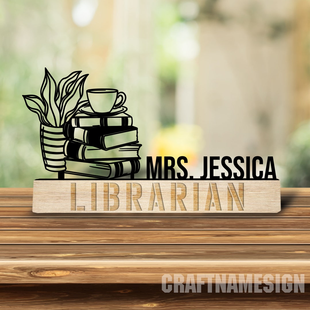Custom Wooden Librarian Desk Name Plate, Library Metal Nameplate for